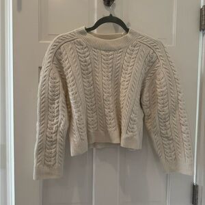 Aritzia Wool Cream Cable Knit Crew Neck Sweater